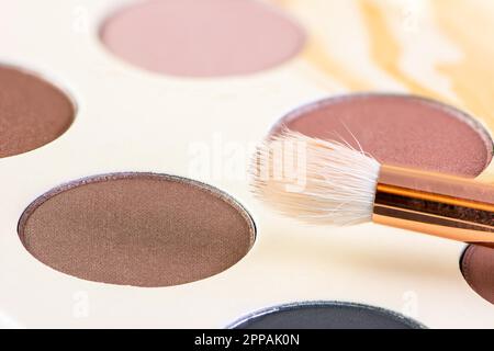 Nahaufnahme eines Make-up Palette für Hauttöne und Bürste Stockfoto