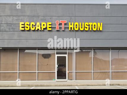 Humble, Texas, USA 02-26-2023: Entfliehen Sie dem Trubel der Houston Storefront in Humble, TX Lage. Escape-Room-Szenarien für Unterhaltung und Teambildung. Stockfoto