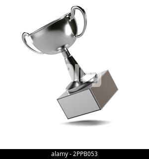 Silberner Trophäenbecher isoliert auf weißem Hintergrund. 3D-Rendering Stockfoto