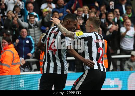 Newcastle, Großbritannien. Am 23. April 2023Newcastle feiert Alexander Isak von United sein 5. Tor während des Premier League-Spiels zwischen Newcastle United und Tottenham Hotspur in St. James's Park, Newcastle, Sonntag, den 23. April 2023. (Foto: Mark Fletcher | MI News) Guthaben: MI News & Sport /Alamy Live News Stockfoto