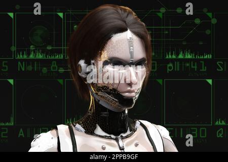 Künstlerische Darstellung Eines humanoiden Roboters mit künstlicher Intelligenz Stockfoto