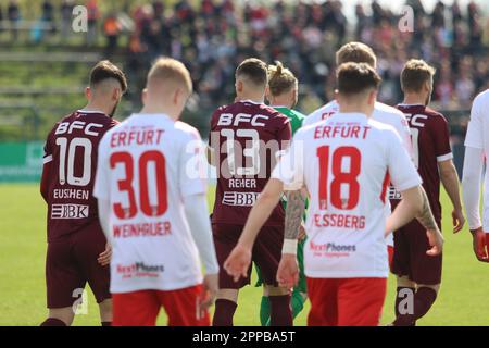 Berlin, Deutschland. 23. März 2023. Berlin, Deutschland, 23. April 2023. Im Spiel zwischen BFC Dynamo und FC Rot-Weiss Erfurt, Regionalliga Nordost, Runde 29. Kredit: Fabideciria/Alamy Live News Stockfoto