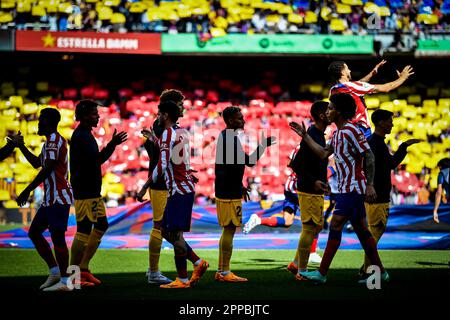 Bercelona, Spanien. 23. April 2023. Die Spieler des FC Barcelona während eines Spiels in La Liga Santander zwischen dem FC Barcelona und Atletico de Madrid am 23. April 2023 im Spotify Camp Nou in Barcelona, Spanien. (Foto/Felipe Mondino) Kredit: Live Media Publishing Group/Alamy Live News Stockfoto