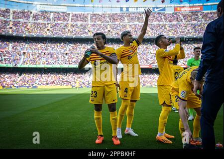 Bercelona, Spanien. 23. April 2023. Jules Kounde (FC Barcelona) bei einem Spiel in La Liga Santander zwischen dem FC Barcelona und Atletico de Madrid am 23. April 2023 im Spotify Camp Nou in Barcelona, Spanien. (Foto/Felipe Mondino) Kredit: Unabhängige Fotoagentur/Alamy Live News Stockfoto