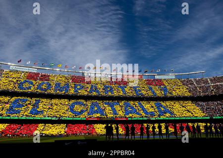 Barcelona, Spanien. 23. April 2023. BARCELONA, SPANIEN - 23. APRIL: Mosaik während des Spiels La Liga zwischen dem FC Barcelona und Atletico de Madrid im Spotify Camp Nou am 23. April 2023 in Barcelona, Spanien (Kreditbild: © Gerard Franco/DAX via ZUMA Press Wire) NUR REDAKTIONELLE VERWENDUNG! Nicht für den kommerziellen GEBRAUCH! Stockfoto