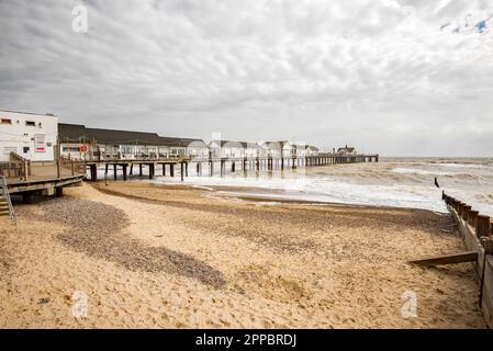 Southwold Pier, North Parade, Southwold IP18 6bn ist ein Pier in der Küstenstadt Southwold in der englischen Grafschaft Suffolk. Stockfoto