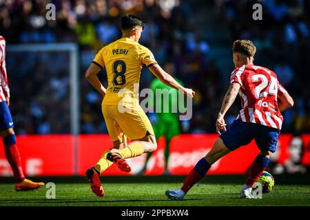Bercelona, Spanien. 23. April 2023. Pedri (FC Barcelona) während eines Spiels in La Liga Santander zwischen dem FC Barcelona und Atletico de Madrid am 23. April 2023 im Spotify Camp Nou in Barcelona, Spanien. (Foto/Felipe Mondino) Kredit: Live Media Publishing Group/Alamy Live News Stockfoto