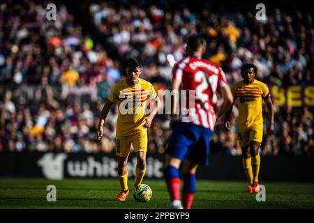 Bercelona, Spanien. 23. April 2023. Pedri (FC Barcelona) während eines Spiels in La Liga Santander zwischen dem FC Barcelona und Atletico de Madrid am 23. April 2023 im Spotify Camp Nou in Barcelona, Spanien. (Foto/Felipe Mondino) Kredit: Unabhängige Fotoagentur/Alamy Live News Stockfoto