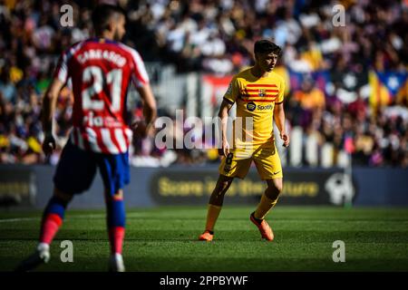Bercelona, Spanien. 23. April 2023. Pedri (FC Barcelona) während eines Spiels in La Liga Santander zwischen dem FC Barcelona und Atletico de Madrid am 23. April 2023 im Spotify Camp Nou in Barcelona, Spanien. (Foto/Felipe Mondino) Kredit: Unabhängige Fotoagentur/Alamy Live News Stockfoto