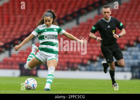 Glasgow, Großbritannien. 23. April 2023. Im Halbfinale des Women's Scottish Cup zwischen Glasgow City und Celtic, gespielt im Hampden Park, Glasgow, Schottland, Großbritannien, gewann Celtic mit 0 bis 1 Punkten. NATASHA FLINT, Celtic Nummer 26, erzielte das Tor in 19 Minuten. Celtic spielt jetzt am 28. Mai 2023 in Hampden Park, Glasgow, Scotland Credit: Findlay/Alamy Live News Rangers im Finale Stockfoto