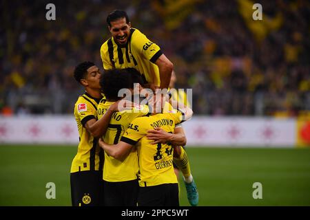 DEUTSCHLAND, DORTMUND - 22. APRIL 2023: Das Spiel der Bundesliga Borussia Dortmund gegen Eintracht im Signal Iduna Park am Signal Iduna Park Stockfoto