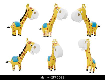 Cartoon Giraffe verschiedene Winkel isoliert auf weißem Hintergrund hohe Detailqualität - 3D-Rendering Stockfoto