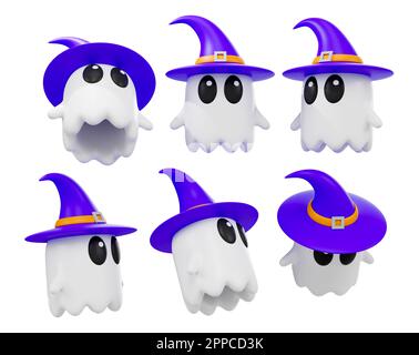 Cartoon Ghost verschiedene Winkel isoliert auf weißem Hintergrund Details hoher Qualität - 3D-Rendering Stockfoto