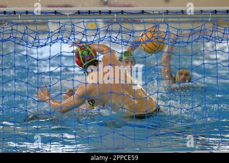 Triest, Italien. 22. April 2023. Petar Tanasovic (AN Brescia) während des Spiels Pallanuoto Triest vs AN Brescia, Waterpolo Italian Serie A in Triest, Italien, April 22 2023 Kredit: Independent Photo Agency/Alamy Live News Stockfoto