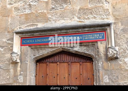 Sprachschule (Hebräisch und Griechisch) und Schule für Geometrie und Arithmetik an der Bodleian Library, Universität Oxford Stockfoto