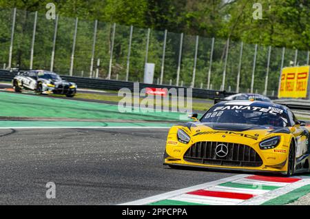 Monza, Italien. 23. April 2023. Monza, Monza, Italien, 23. April 2023, #87 - MERCEDES AMG TEAM AKKODIS ASP LORENZO FERRARI THOMAS DROUET MAXIMILIAN GOTZ MERCEDES-AMG GT3 während der Fanatec GT World Challenge Europe Powered by AWS - 2023 MONZA - Grand Tourism Credit: Live Media Publishing Group/Alamy Live News Stockfoto