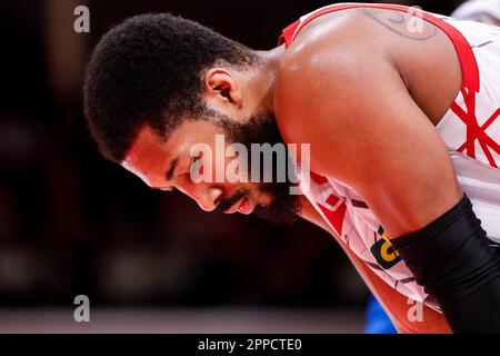 Reggio Emilia, Italien. 23. April 2023. PalaBigi, Reggio Emilia, Italien, 23. April 2023, Mikael Hopkins (Unahotels Reggiana) bei der UNAHOTELS Reggio Emilia gegen Germani Brescia - italienische Basketball-Serie A Championship Credit: Live Media Publishing Group/Alamy Live News Stockfoto