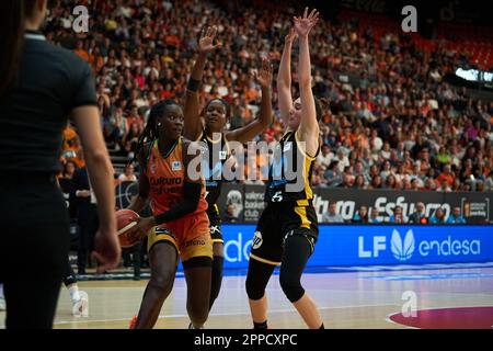 AWA Fam of Valencia Basket in Aktion während des Play off Viertelfinals von Liga Endesa am 23,2023. april im Pavilion Fuente de San Luis (Valencia, Play Stockfoto