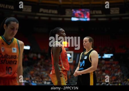 AWA Fam of Valencia Basket in Aktion während des Play off Viertelfinals von Liga Endesa am 23,2023. april im Pavilion Fuente de San Luis (Valencia, Play Stockfoto