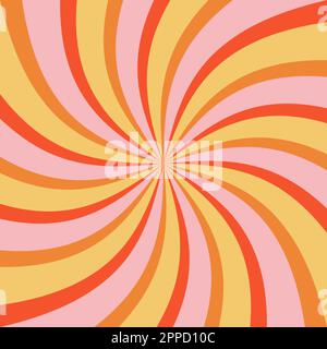 Groovy Retro Burst Sonnenstrahlen Hintergrund. Farbenfrohes, abstraktes geometrisches Muster im Vintage-Stil. Vector Sommer Hippie Karneval Illustration für Poster, Flyer Stock Vektor