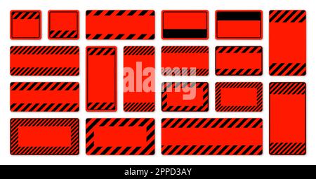 Verschiedene leere rote Warnschilder mit diagonalen Linien. Achtung-, Gefahr- oder Vorsichtshinweis, Baustellenbeschilderung. Realistisches Hinweisschild, Warnung Stock Vektor