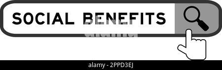 Suchen Sie nach Bannern in Wörtern für soziale Vorteile mit einem Lupensymbol auf weißem Hintergrund Stock Vektor