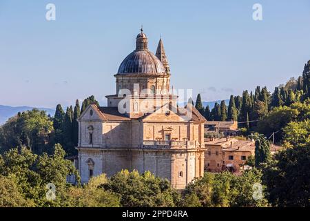 Italien, Toskana, Montepulciano, Außenansicht der Kirche San Biagio im Sommer Stockfoto