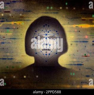 KI-Gesichtserkennungstechnologie im Gesicht Stockfoto