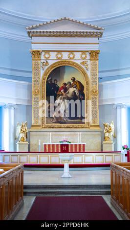 Finnische evangelische Lutherische Kathedrale der Diözese von Helsinki, finnischer Altar mit einem Altarbild von Carl Timoleon von Neff, der Abstieg von Stockfoto