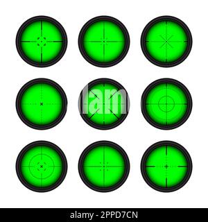 Verschiedene Waffen Nachtsicht, Scharfschützengewehr optische Scopes. Jagdgewehr-Sucher mit Fadenkreuz. Ziel, schießen Marke Symbol. Militärisches Zielschild Stock Vektor