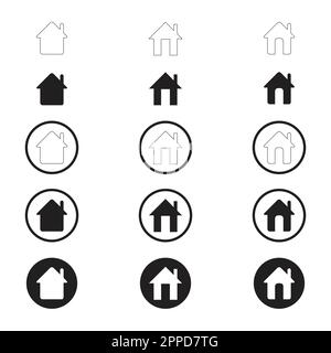 Einfache Gruppe von Home-Symbol. Home-Symbol ohne Tür. Home-Symbol mit Tür. Benutzersymbol mit Kreis. Symbol "Flache Ausgangsposition". Stock Vektor