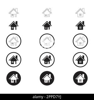 Einfache Gruppe von Home-Symbol. Home-Symbol ohne Tür. Home-Symbol mit Tür. Benutzersymbol mit Kreis. Symbol "Flache Ausgangsposition". Stock Vektor