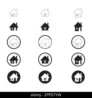 Einfache Gruppe von Home-Symbol. Home-Symbol ohne Tür. Home-Symbol mit Tür. Benutzersymbol mit Kreis. Symbol "Flache Ausgangsposition". Stock Vektor