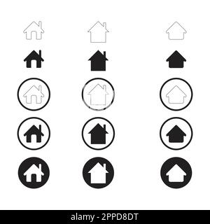 Einfache Gruppe von Home-Symbol. Home-Symbol ohne Tür. Home-Symbol mit Tür. Benutzersymbol mit Kreis. Symbol "Flache Ausgangsposition". Stock Vektor