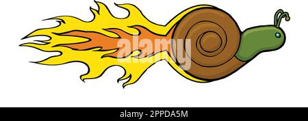 Lustige Cartoon-Schnecke mit Flammen, schnelle Schnecke Stock Vektor