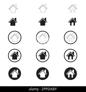 Einfache Gruppe von Home-Symbol. Home-Symbol ohne Tür. Home-Symbol mit Tür. Benutzersymbol mit Kreis. Symbol "Flache Ausgangsposition". Stock Vektor