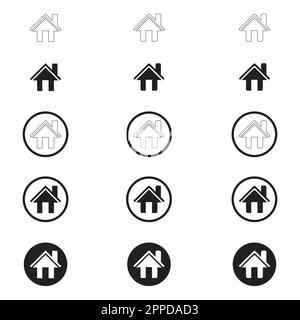 Einfache Gruppe von Home-Symbol. Home-Symbol ohne Tür. Home-Symbol mit Tür. Benutzersymbol mit Kreis. Symbol "Flache Ausgangsposition". Stock Vektor