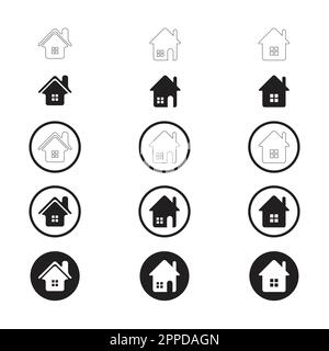 Einfache Gruppe von Home-Symbol. Home-Symbol ohne Tür. Home-Symbol mit Tür. Benutzersymbol mit Kreis. Symbol "Flache Ausgangsposition". Stock Vektor