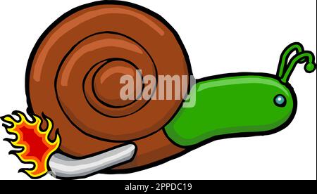 Süße Schnecke mit Flammen, die aus einem Abluftschlauch kommt Stock Vektor