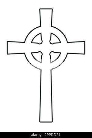 Umriss des keltischen Kreuzes mit Silhouette, schwarz-weiße Vektordarstellung, isoliert auf Weiß Stock Vektor