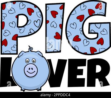 Schweineliebhaber-Design mit niedlichem Schwein und Herzen Stock Vektor