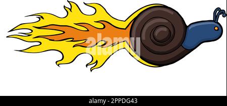 Lustige Cartoon-Schnecke mit Flammen, schnelle Schnecke Stock Vektor