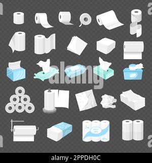 Papierserviette. Hygiene Toiletten trocken und Weizenhandtücher Neue Sammlung von Vektorbildern Stock Vektor