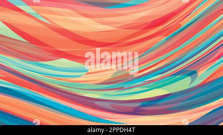 Abstrakter künstlerischer Hintergrund mit rötlich-orangefarbenen und tealisch-grünen, gewellten Streifen. Mehrfarbiges grafisches Vektormuster. CMYK-Farben Stock Vektor