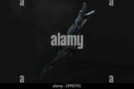 3D-Darstellung eines grünen American alligator auf grauem Hintergrund isoliert, Amerikanische Krokodil. Stockfoto