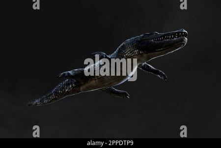 3D-Darstellung eines grünen American alligator auf grauem Hintergrund isoliert, Amerikanische Krokodil. Stockfoto