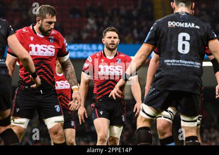 Cardiff, Wales. 22. April 2023 Thomas Young beim Rugby-Spiel am URC Welsh Shield Judgement Day, Ospreys gegen Cardiff Rugby im Fürstentum-Stadion in Cardiff, Wales. Kredit: Sam Hardwick/Alamy Live News. Stockfoto