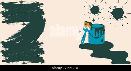 Abbildung: Farbbehälter mit grünen Farbspritzen. JPG-Abbildung. Stockfoto