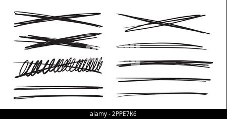Ein Satz Kritzeleien zum Lesen von Text, unterstreichen mit einem Marker, Stift, Bleistift. Abstrakte Linien für das Design von handgeschriebenem Text. Vektordarstellung isol Stock Vektor