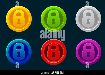 Symbol für geschlossenes Vorhängeschloss auf farbigem Hintergrund isoliert. Schlossschild. Cybersicherheitskonzept. Digitaler Datenschutz. Stock Vektor